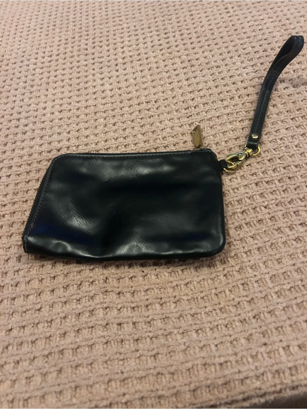 Fossil Black Leather Wristlet and Coin Pouch Set with Gold Hardware